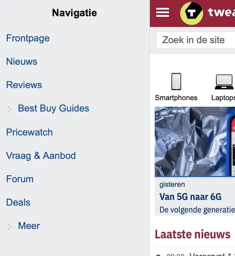 Hoofdnavigatie oud