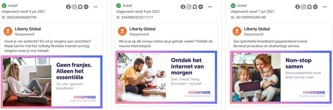Liberty Global-Facebookadvertenties voor VividFibre