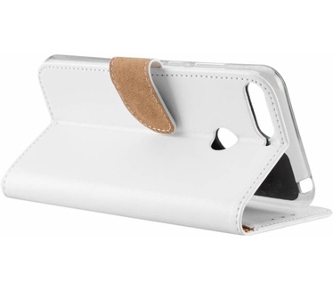 Luxe Lederen Bookcase hoesje voor de Huawei Y6 2018 - Wit (Huawei Y6 2018) Wit