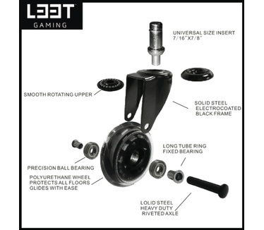 L33T 3" Rubberen Wielen voor Gaming Chair (5 stuks, zwart)