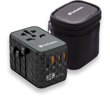 Verbatim GaN III universele reisadapter UTA-05 Met 2 x USB-C PD & QC 4+ & 2 x USB-A poorten