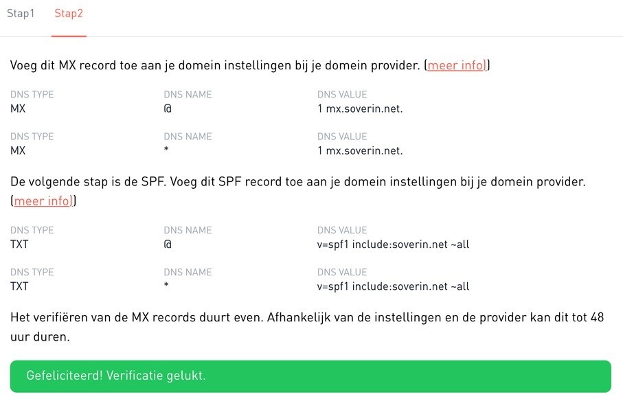 Soverin email - Verificatie van domein - Stap 2