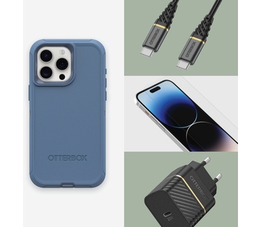 Otterbox Defender Series voor iPhone 15 Pro Max, Baby Blue Jeans (Blue) (iPhone 15 Pro Max) Blauw