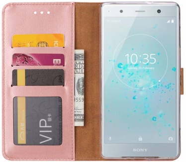 Luxe Lederen Bookcase hoesje voor de Sony Xperia XZ2 Premium - Metallic Roze (Sony Xperia XZ2 Premium) Rosé Goud