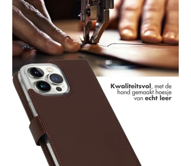 Selencia Echt Lederen Bookcase iPhone 14 Pro Max - Bruin