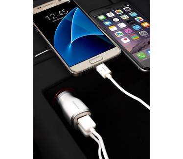 Mobiparts Car Charger Dual USB 4.8A + Lightning Cable White