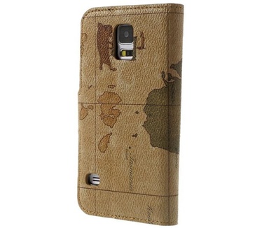 Merkloos Samsung Galaxy S5 (Neo) Stand Case Wereldkaart Design Bruin