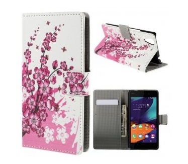 qMust Wiko Rainbow UP 4G Wallet Case - hoesje met stand - Pink Blossom