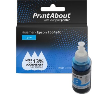 PrintAbout Huismerk Epson T664240 Inktcartridge Cyaan