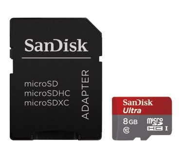 Sandisk microSDHC Class 10 UHS-I 8GB + SD-adapter