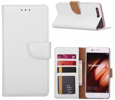Luxe Lederen Bookcase hoesje voor de Huawei P10 - Wit (Huawei P10) Wit