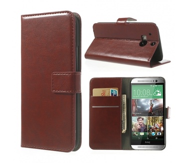 Kees KEES Lederlook Portemonnee Hoesje HTC One M8 - Bruin