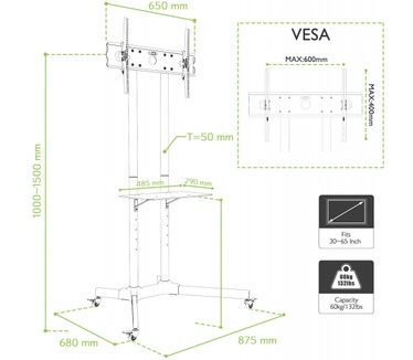 Techly Floor Trolley with Shelf Support LCD / LED / Plasma 30-65" ICA-TR6