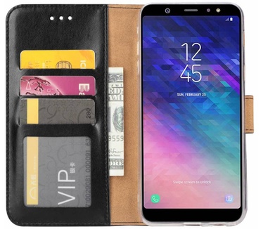 Luxe Lederen Bookcase hoesje voor de Samsung Galaxy A6 Plus 2018 - Zwart (Samsung Galaxy A6 Plus 2018) Zwart