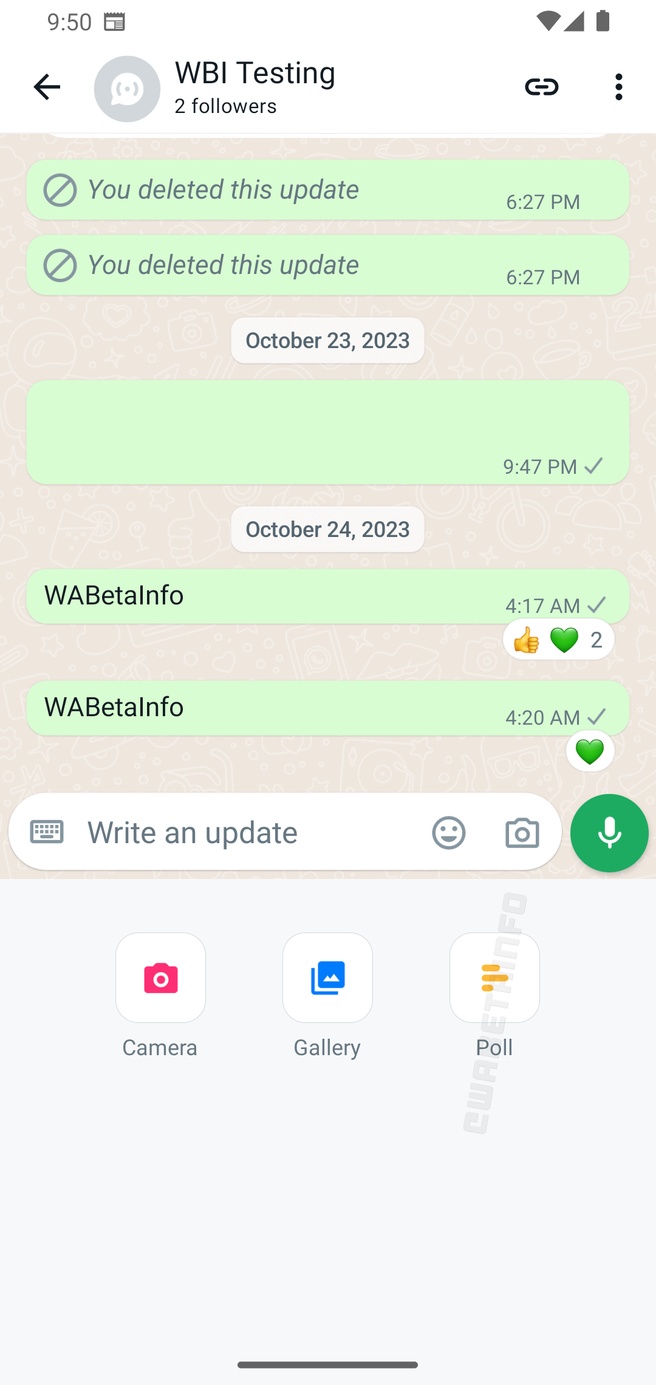 WhatsApp-bèta met polls in Kanalen - Bron: Wabetainfo