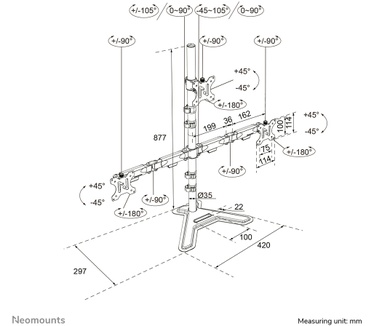 Neomounts Neomounts DS45-600BL2-1 Monitorstandaard voor drie schermen 10-32"