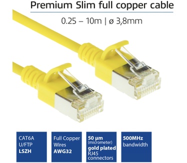 ACT DC7802 CAT6A U/FTP Slimline Patchkabel 2M Geel