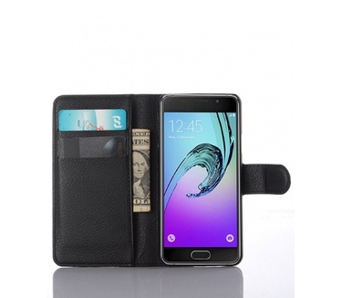 Samsung Galaxy A3 (2016) Lychee Leren Portemonnee Hoesje Zwart
