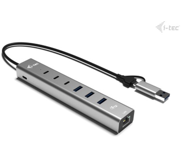 i-tec USB-C/USB-A Metal HUB 6 port (3x USB-C, 3x USB-A), LAN, Power Delivery 85W