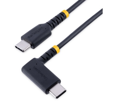 Startech.com 15cm USB-C Oplaadkabel, Haakse USB-C Kabel, 60W PD 3A, Robuuste Fast Charge USB-C Kabel, USB 2.0 Type-C, Korte USB Laadkabel met Aramide Vezel, Zwart