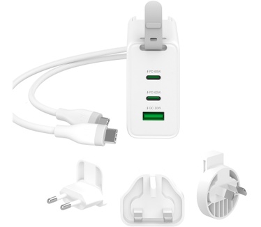 j5create 65 W GaN USB-C 3-poorts Traveler Charger met verwisselbare AC-stekkers en USB-C-kabel