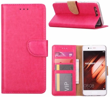 Luxe Lederen Bookcase hoesje voor de Huawei P10 - Roze (Huawei P10) Roze