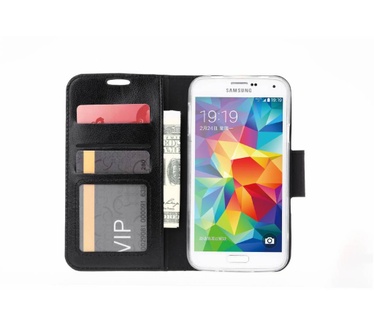 Luxe Lederen Bookcase hoesje voor de Samsung Galaxy S5 - Zwart (Samsung Galaxy S5) Zwart
