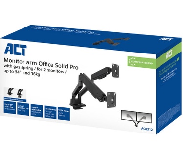 ACT AC8312 Monitorarm 34" office solid pro, gasveer, 2 schermen