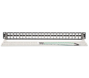 Intellinet 48-poorts afgeschermd leeg patchpanel, 1U, 19" keystone high-density ontwerp, uitneembare kabelmanagementbalk, geschikt voor Cat6/Cat6A modules, zwart