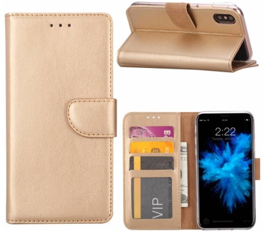 Luxe Lederen Bookcase hoesje voor de Apple iPhone XS - Goud (Apple iPhone XS) Goud