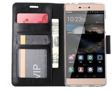 Luxe Lederen Bookcase hoesje voor de Huawei P8 - Zwart (Huawei P8) Zwart