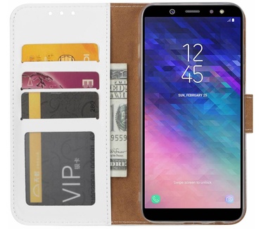 Luxe Lederen Bookcase hoesje voor de Samsung Galaxy A6 2018 - Wit (Samsung Galaxy A6 2018) Wit