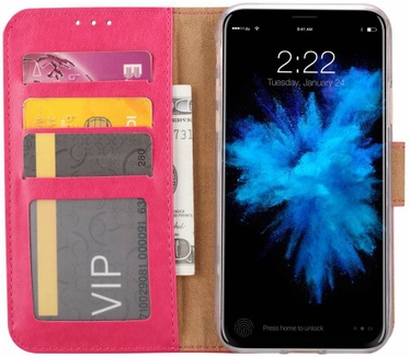 Luxe Lederen Bookcase hoesje voor de Apple iPhone XS - Roze (Apple iPhone XS) Roze