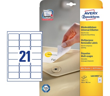 Avery Afneembare Etiketten, wit, 63,5 x 38,1 mm, afneembaar