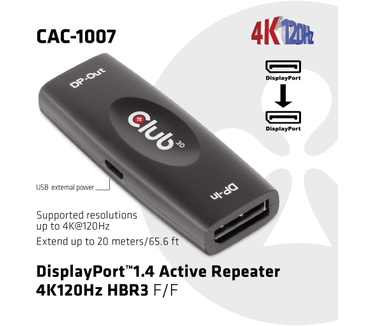 Club 3D DisplayPort 1.4 Active Repeater 4K120Hz HBR3 F/F Zwart