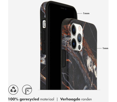 Selencia Aurora Fashion Backcover iPhone 12 (Pro) - Duurzaam hoesje - 100% gerecycled - Zwart Marmer