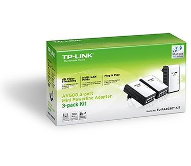 TP-Link AV500 Mini Powerline adapter met 3 aansluitingen, set van 3 stuks