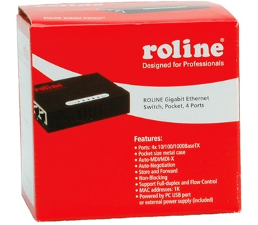 Roline Gigabit Ethernet Switch, Pocket, 4 Poorts