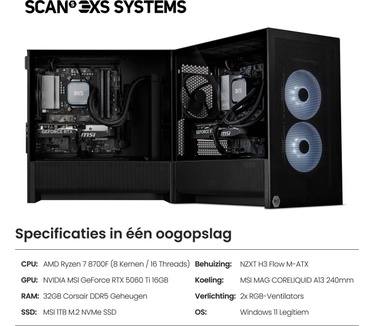 Scan 3XS Systems Havik, R7 8700F, 32GB ram, 1TB ssd, RTX 5060 Ti 8GB