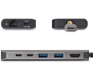 Startech.com USB-C naar HDMI Multiport Adapter met 140W PD Charging, 4K 60Hz, 5-Poort USB 5Gbps Hub, GbE, Type-C Mini Dock voor MacBook / Dell / ThinkPad / HP