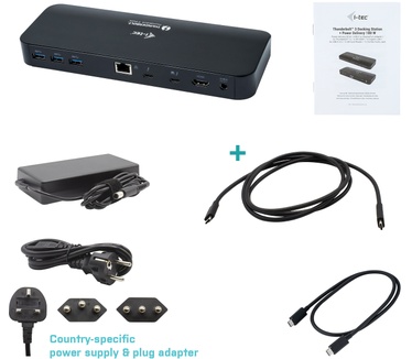 i-tec Thunderbolt 3 Dual 4K Docking Station with Power Delivery 65W + Two TB3 Cables: 150cm & 70cm