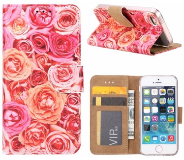 Rozen print lederen Bookcase hoesje voor de Apple iPhone SE - Roze (Apple iPhone SE) Roze