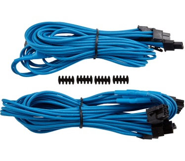 Corsair Premium Individually Sleeved PCIe Cables with Dual Connectors, Type 4 (Generation 3) - Blauw Blauw