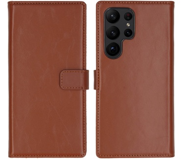 Selencia Echt Lederen Bookcase Samsung Galaxy S23 Ultra - Lichtbruin
