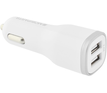 Mobiparts Car Charger Dual USB 2.4A + Lightning Cable White