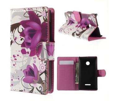 qMust Microsoft Lumia 435 Wallet Case - hoesje met stand - Lotus Flower