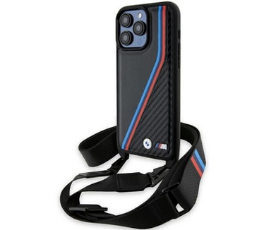 BMW M Carbon Tricolor met Strap Apple iPhone 15 Pro (6.1") Zwart Zwart
