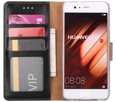 Luxe Lederen Bookcase hoesje voor de Huawei P10 - Zwart (Huawei P10) Zwart