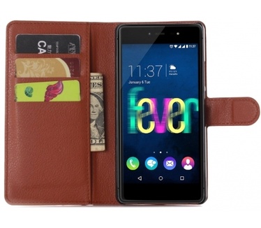 Kees Lederlook Portemonnee Hoesje Wiko Fever - Bruin