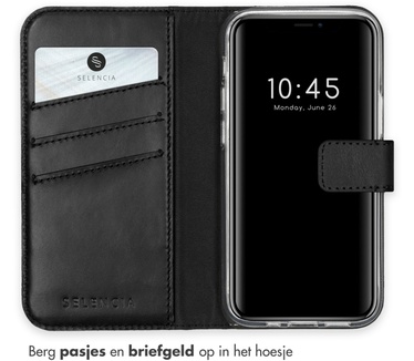 Selencia Echt Lederen Bookcase iPhone 12 Mini - Zwart
